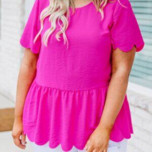 Jodifl Hot Pink Women's Blouse with Scalloped Hemline & Baby doll fit